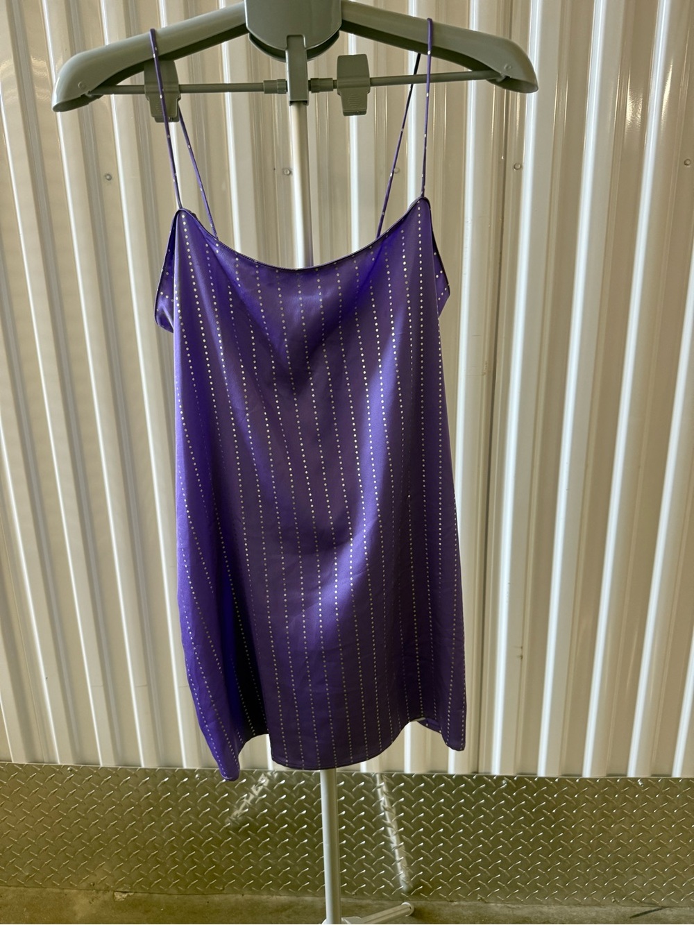 Women's Purple Satin Slip Dress with Vertical Dot Detail size XL